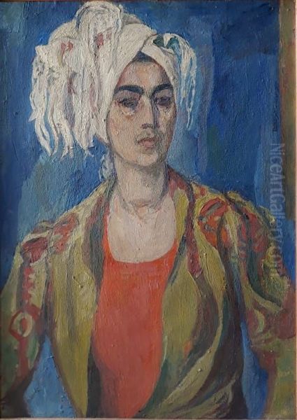 Self-Portrait in a Turban Oil Painting by Lavinia Bazhbeuk-Melikyan