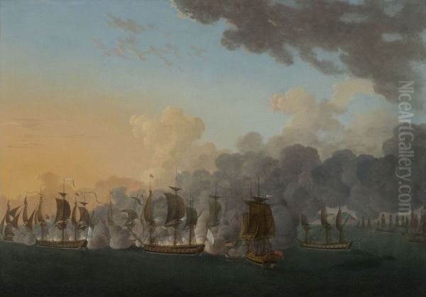 Combat de Louisbourg, 21 juillet 1781 Oil Painting by Auguste-Louis de Rossel de Cercy