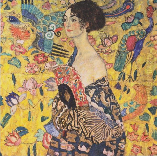 Woman with fan Oil Painting by Gustav Klimt