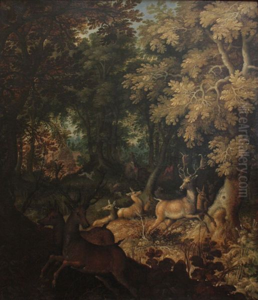 Chasse au cerf dans une foret Oil Painting by Roelant Savery