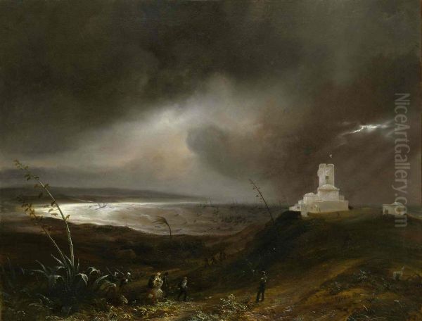 Coup de vent du 16 juin 1830 a Sidi-Ferruch Oil Painting by Theodore Gudin