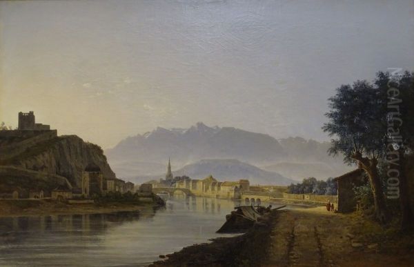 Vue de Grenoble prise du quai de la Graille Oil Painting by Jean Achard