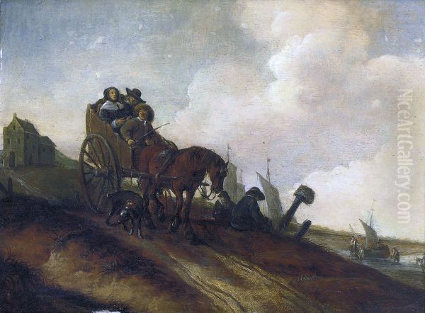 Waggon in a dune landscape Oil Painting by Adriaen Van Der Cabel