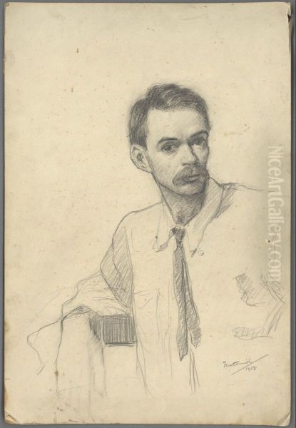 E. Harold Jones self-portrait Oil Painting by Ernest Harold Jones