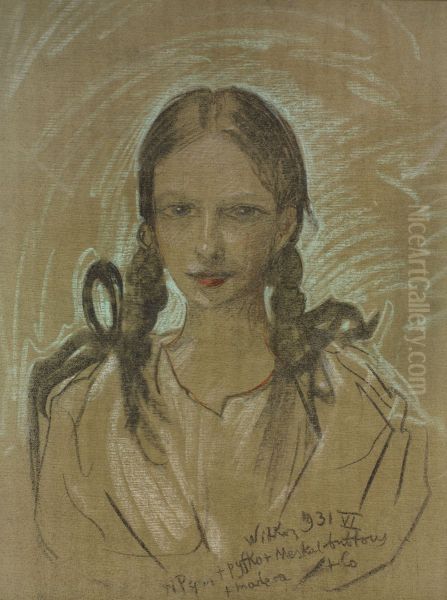 Portrait of a girl - Jadwiga Pilsudska Oil Painting by Stanislaw Ignacy Witkiewicz