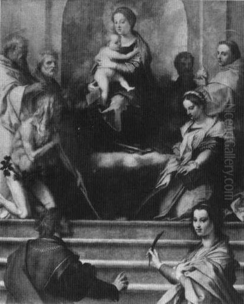 Mary enthroned with the child and eight saints Oil Painting by Andrea Del Sarto