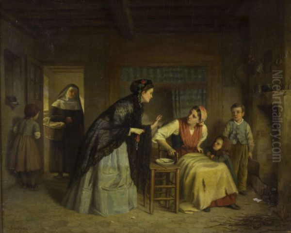 Visiting the Poor. Oil Painting by Paul Seignac