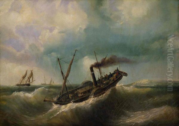 Bateau a vapeur devant Calais Oil Painting by Ferdinand Perrot