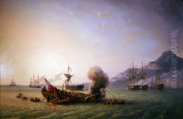 Combat du Grand Port, 23 aout 1810 Oil Painting by Pierre-Julien Gilbert