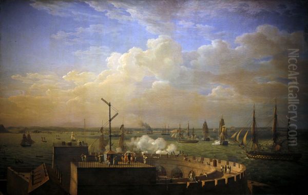 La rade de Cherbourg Oil Painting by Louis-Philippe Crepin