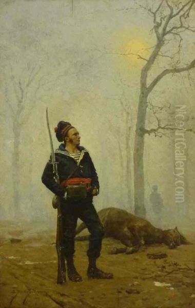 Fusilier en faction, 1871 Oil Painting by Etienne-Prosper Berne-Bellecour