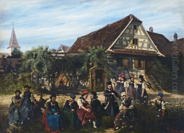 Dimanche a Oberseebach Oil Painting by Theophile Schuler