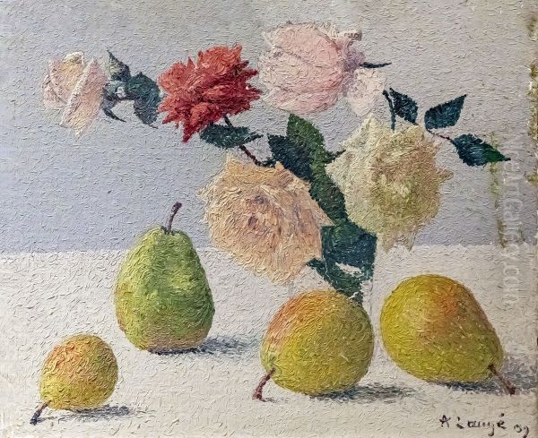 Fleurs et poires Oil Painting by Achille Lauge