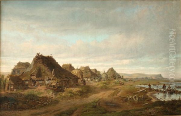 Smoke cottages on Hiddensee Oil Painting by Eduard Nieny