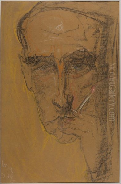 Portrait of a man with a cigarette Oil Painting by Stanislaw Ignacy Witkiewicz