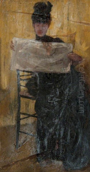 Ethel Philip reading a newspaper Oil Painting by Beatrice Whistler