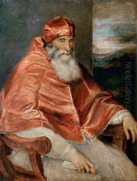 Portrait of Pope Paul III with Camauro Oil Painting by Titian