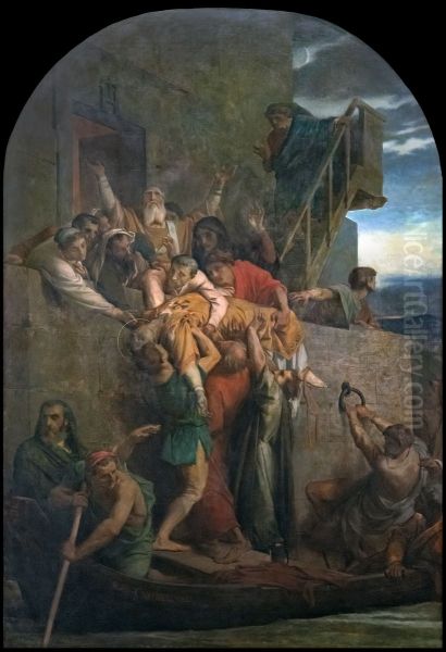 Christian martyr descended in a boatFrancais:Martyr Chretien descendu dans une barqueItaliano:Martire cristiano discese su una barca Oil Painting by Alexandre Cabanel