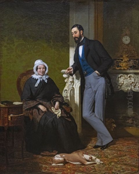 Portrait of Madame Coste, and her son AlphonseFrancais:Portrait de Madame Coste, nee Reboulh, et de son fils AlphonseItaliano:Ritratto di Madame Coste, nata Reboulh, e suo figlio Alphonse Oil Painting by Jean Jalabert