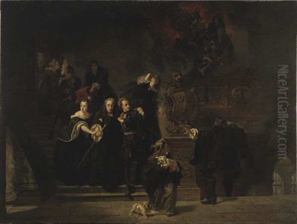 Slottsbranden i Stockholm den 7 maj 1697 Oil Painting by Johan Fredrik Hockert