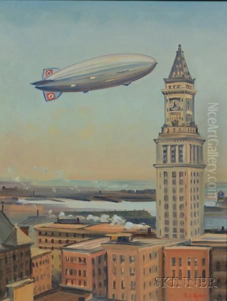 Airship Hindenburg Over Boston Oil Painting by Richard Byron