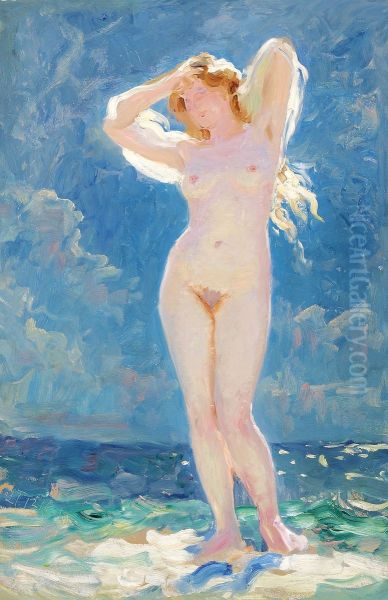 A bathing nymph. Oil Painting by Laurits Tuxen