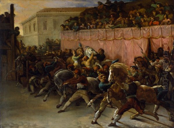 Riderless Racers at Rome Oil Painting by Theodore Gericault