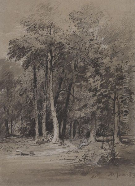 A Wooded Track Oil Painting by Henry Monro