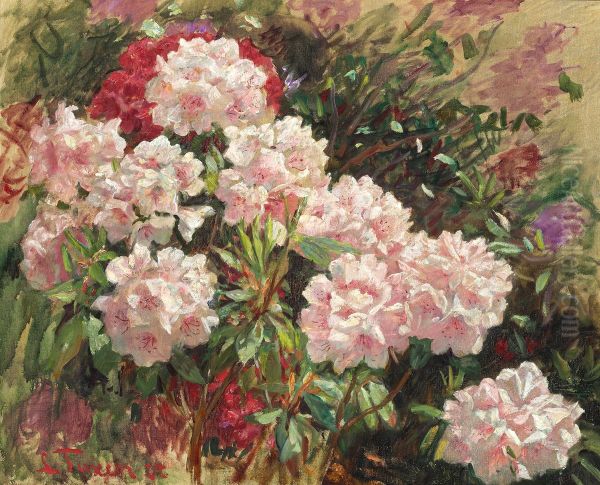 Blomstrende rhododendroner i Tuxens have i Skagen Oil Painting by Laurits Tuxen