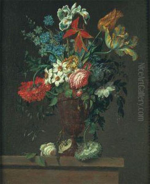 Nature Morte Au Vase De Fleurs Sur Un Entablement Oil Painting by Johann Rudolf Byss