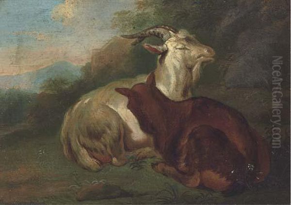 Goats In A Landscape Oil Painting by Johann Rudolf Byss