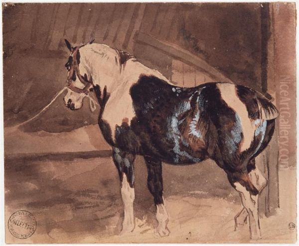 Cheval pie au repos a l'ecurie Oil Painting by Theodore Gericault