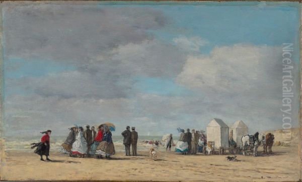 The Beach at Trouville Oil Painting by Eugene Louis Boudin