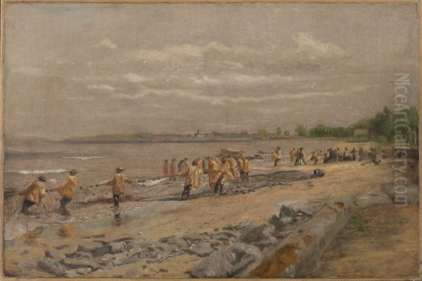 Hauling the Seine Oil Painting by Thomas Eakins