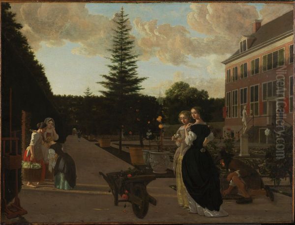 Scene in a Formal Garden Oil Painting by Ludolf de Jongh