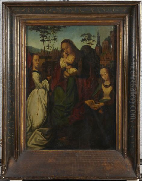 Madonna and Child, with Two Saints Oil Painting by Master Of Frankfurt