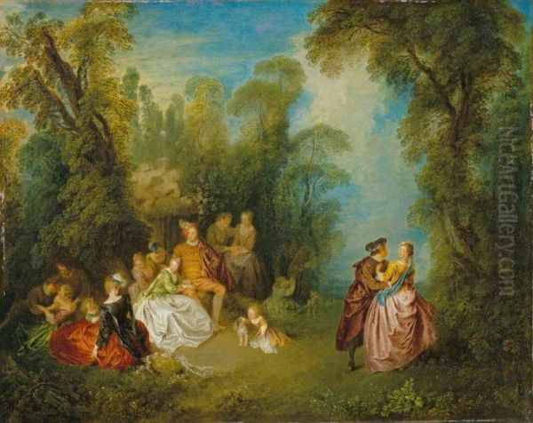 Gallant Conversation by a Fountain Oil Painting by Jean-Baptiste Pater