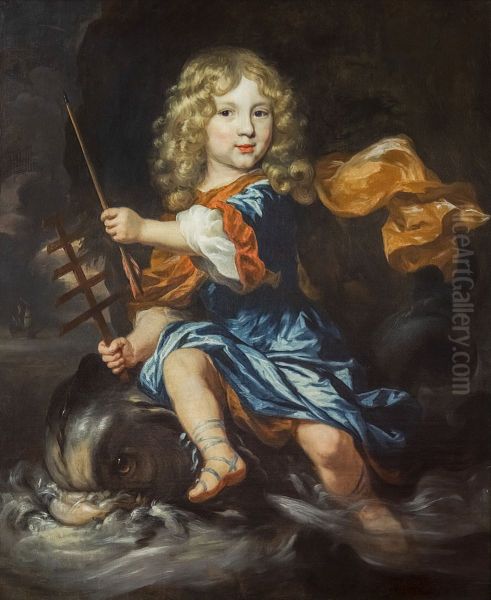 Child and newtFrancais:Enfant et tritonItaliano:Bambino e tritone Oil Painting by Nicolaes Maes