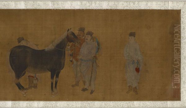 Judging a Horse (Xiang ma tu xiang ma tu) Oil Painting by Zhao Mengfu