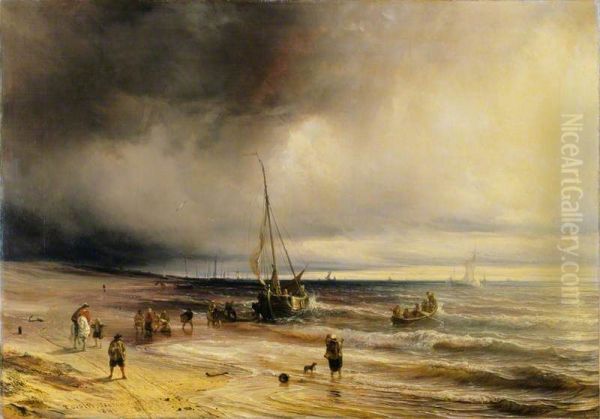 A Dutch Coast Scene Oil Painting by Theodore Gudin