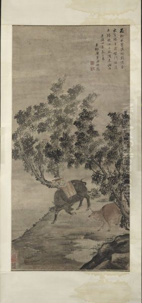 Boy on Water Buffalo, in Ming style Oil Painting by Tang Yin