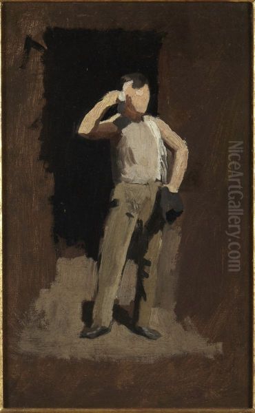 Boy in Brown, study for The Ironworkers' Noontime Oil Painting by Thomas Pollock Anshutz