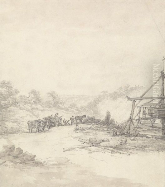 Unloading Pit Props at Coalbrookdale Oil Painting by Thomas Hearne