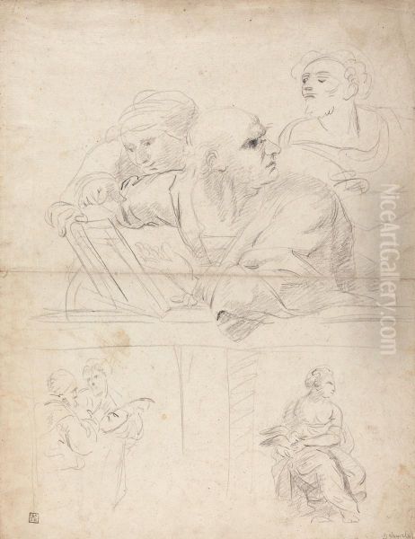 Sheet of Figure Studies from Raphael's Disputation Oil Painting by Joshua Reynolds