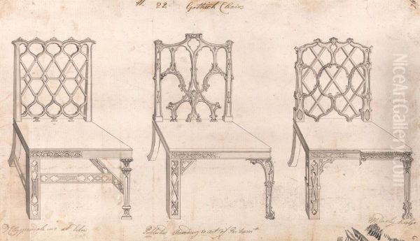 Designs for Gothic Chairs Oil Painting by Thomas Chippendale