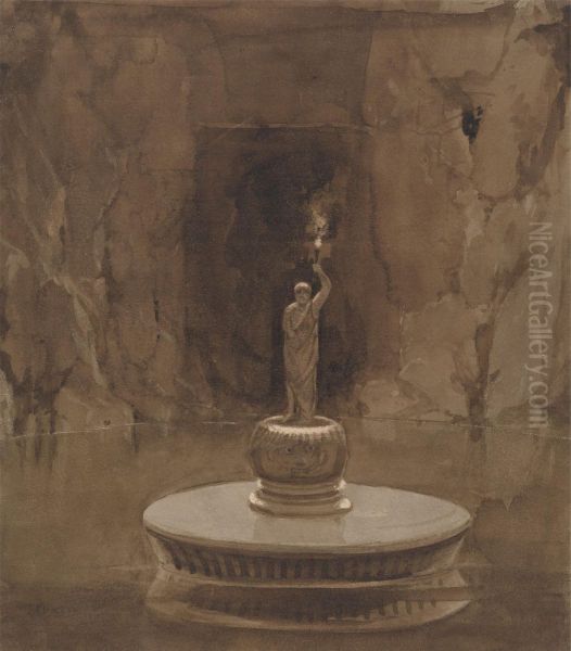 Subterranean Pool with Sculptural Torchere Oil Painting by Francis Danby