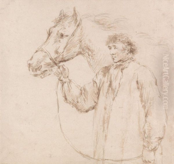 Man Holding Horse by the Bridle Oil Painting by George Morland