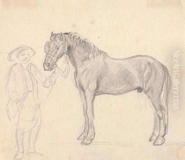 Study of Horse with Figure Holding Reins Oil Painting by Sawrey Gilpin