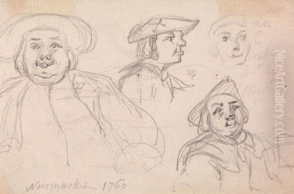 Newmarket, 1760, Studies of Men's Heads Oil Painting by Sawrey Gilpin