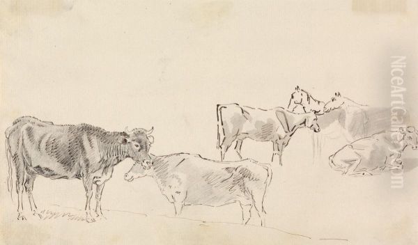 Study of cattle with horses in the background Oil Painting by Sawrey Gilpin